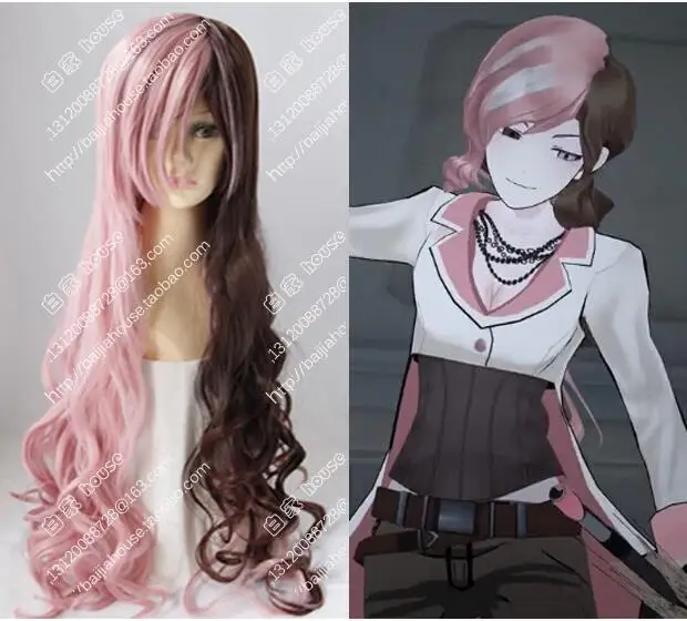 Высокое качество Аниме RWBY Neo Neopolitan Длинный розовый коричневый Косплэй парик из