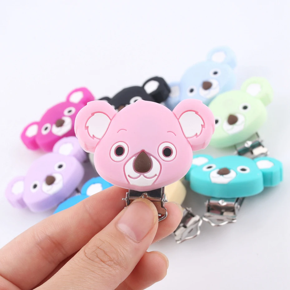 50pcs Cute koala Silicone Pacifier Clip Teething Accessories Metal Dummy Clip For DIY Pacifier Clips Chains Baby Teether Toys