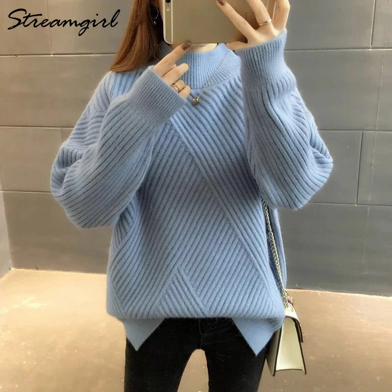 Зимний женский свитер Streamgirl,, водолазка, Женский Черный Теплый джемпер, женские свитера и пуловеры, джемперы, вязаный свитер