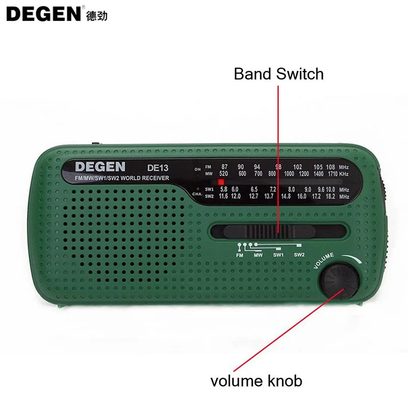 Горячая Degen бренд FM радио DE13 FM MW SW Кривошип Динамо Солнечный Аварийный радио мир приемник Качество VS Tecsun PL-310 панда 6200