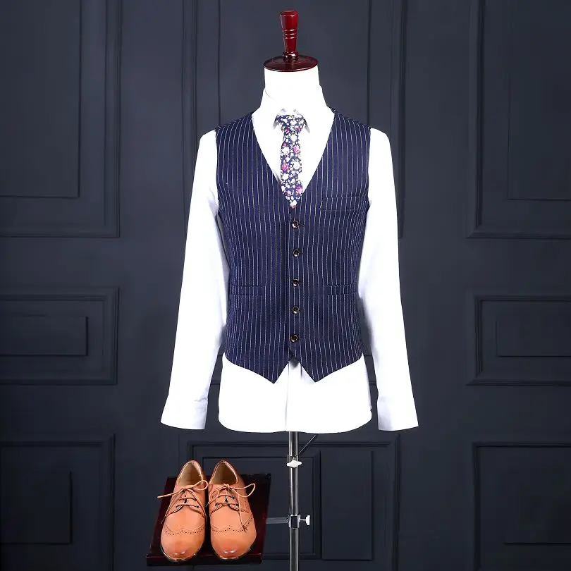 Мужской костюм на одной пуговице в полоску с тремя карманами пиджак + брюки жилет