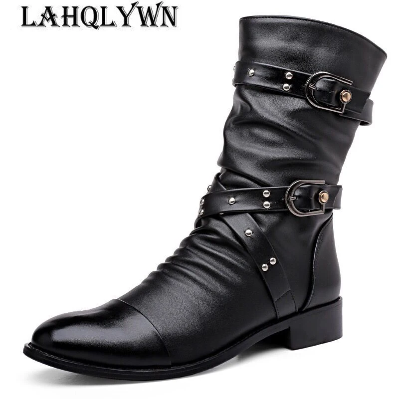 Черные мужские кожаные ботинки в байкерском стиле Модные сапоги на молнии из