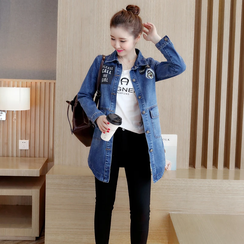Denim Jacket For Women 2019 Spring and Autumn Korean Pockets Buttons Long Sleeve Outerwear Ladies Casual Coat Large Size R237 | Женская
