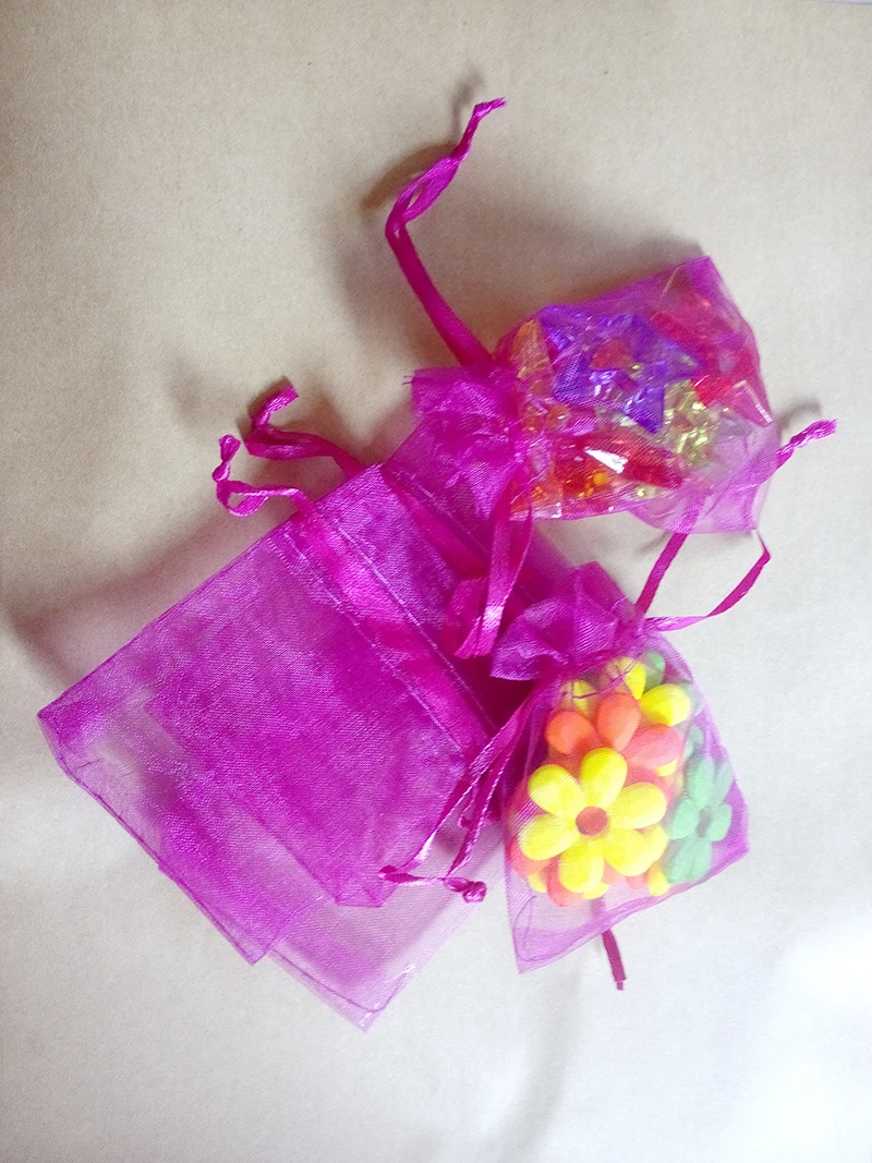 

200pcs 7*9 Rose Red gift bags for jewelry/wedding/christmas Organza Bags with handles Package display drawstring Yarn bag