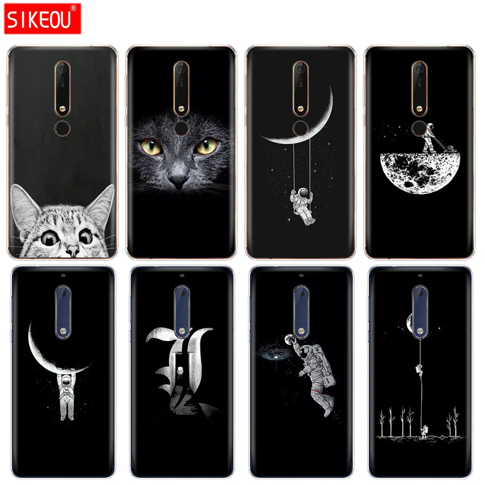 Силиконовый чехол для телефона Nokia 5 3 6 7 PLUS 8 9/Nokia 1 2 2018 космическая Луна милые кошки