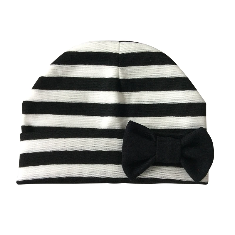 black strip 1 Шапка для новорожденных, хлопковая шапка с бабочкой для новорожденных, зимняя шапка для младенцев, детская шапочка, шапки, шапка s - Цвет: black strip 1