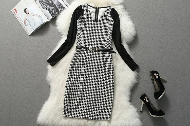 Summer and Autumn Chiffon Casual Dress High Waist Plaid Sexy Club new arrivals 2015 women dresses plus size cloth | Женская одежда
