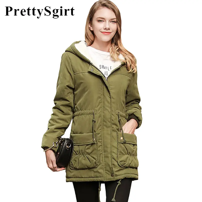 Зимнее пальто с капюшоном длинная теплая Drawstring Для женщин Повседневные