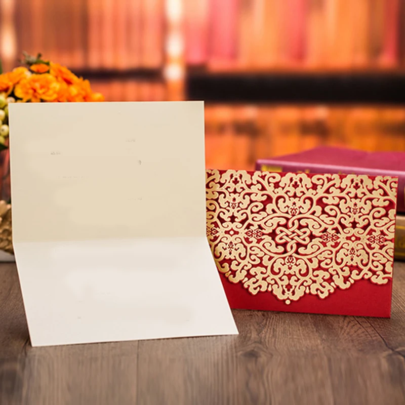 50pcs Red Luxury Flora Hollow Marriage Wedding Invitations Cards Laser Cut 3D Card Greeting Postcard Event Party Supplies | Дом и сад