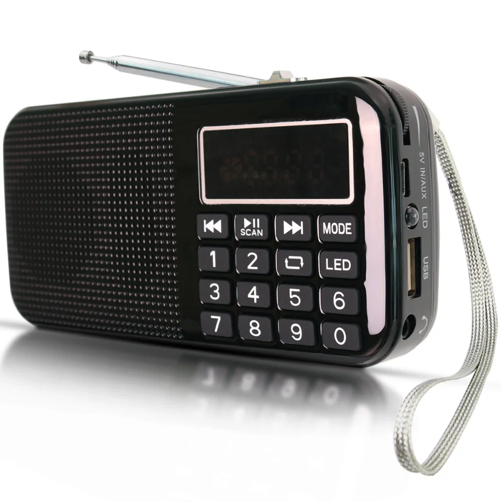PRUNUS Портативный большой Батарея Ёмкость (3000 мАч) Перезаряжаемые FM SD USB MP3 радио с