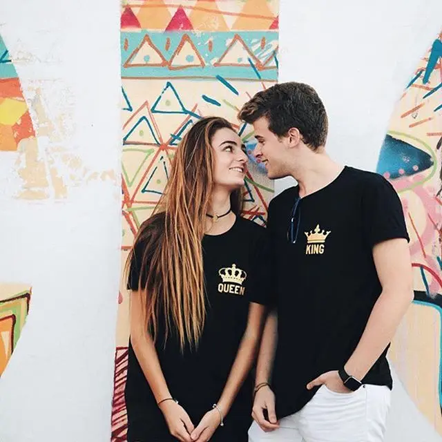 Забавная парная футболка с надписью для мужчин и женщин|tee top|t shirtking queen |