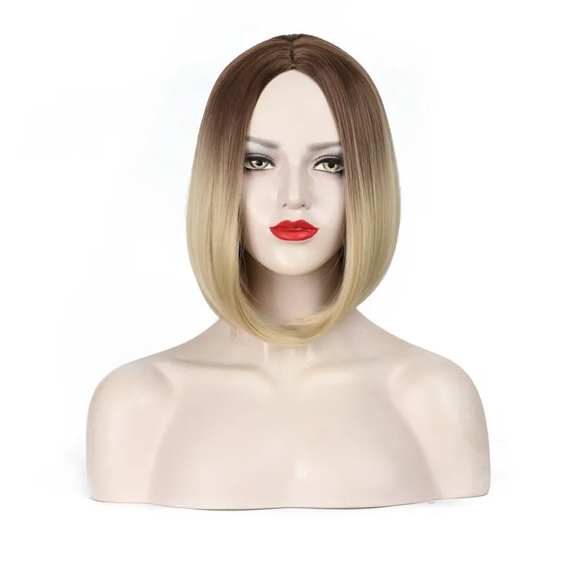 MSI Wigs два тона блонд Омбре парик натуральный афро короткие прямые волосы синтетические парики для женщин термостойкие