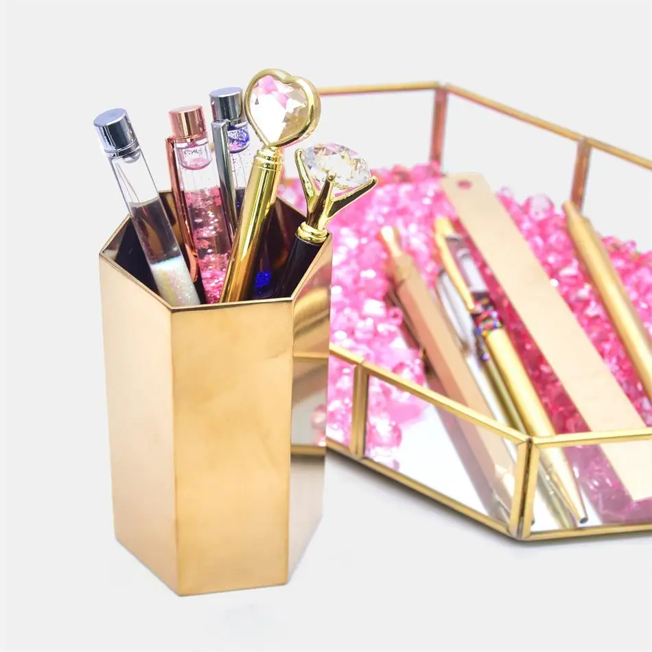 Guoyi S032 креативная цилиндрическая латунь стеклянный офисный хранения Подставка