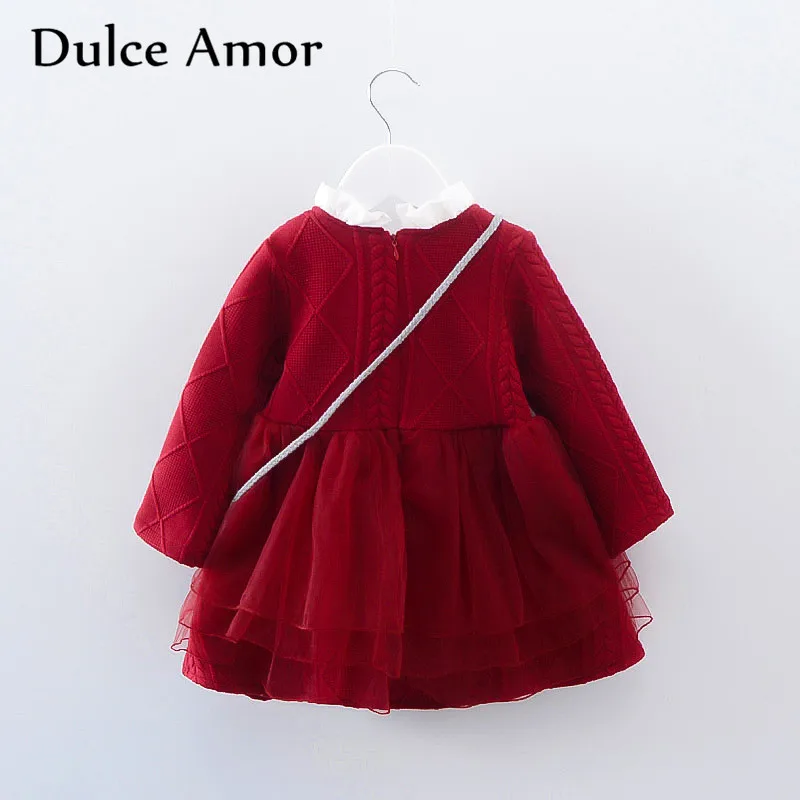 Dulce Amor/платье для девочек Одежда для маленьких девочек платье принцессы с сумочкой, высокое качество, коллекция года, весеннее кружевное платье с длинными рукавами+ сумка с аппликацией