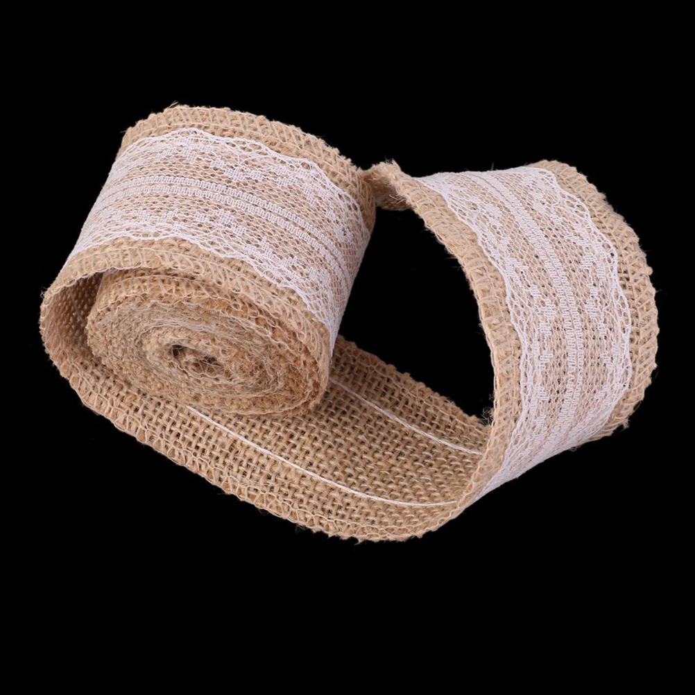 2 м DIY Craft Кружево ленты Вышивание Клейкие натурального джута Гессе ролл мешковины