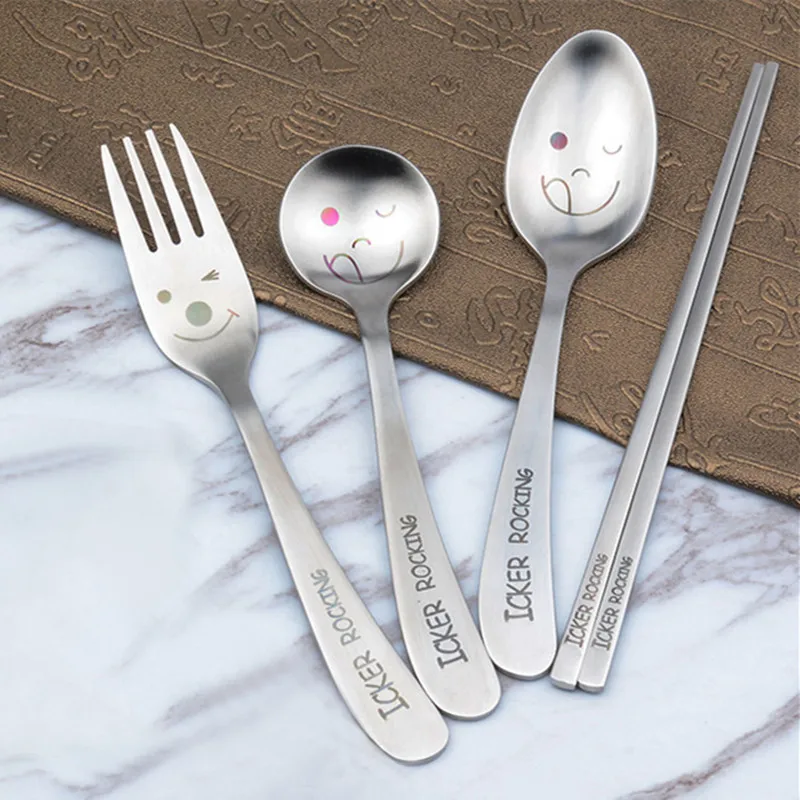 Набор креативной корейской посуды ложка с улыбающимся лицом вилка из