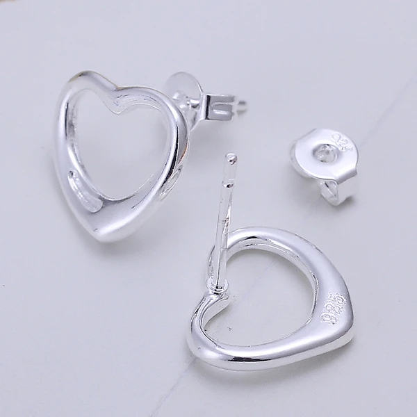 Fashion jewelry love M925 sterling Silver color Foreign trade heart shape earrings E099 | Украшения и аксессуары