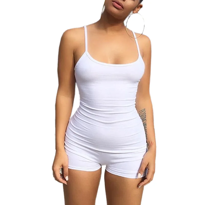 

Nylon Solid Skinny Jumpsuits Sexy Girls Wearing Jumpsuit White Straps Bodycon Summer Playsuits