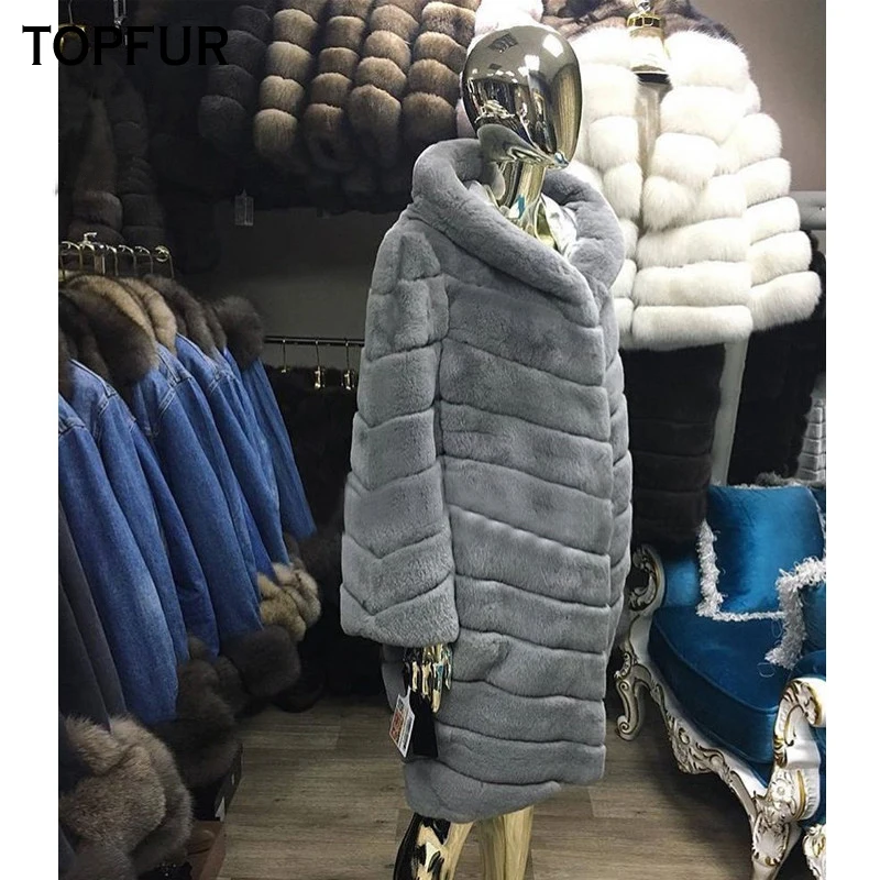 Женская Шуба с капюшоном TOPFUR зимняя шуба из натурального меха кролика верхняя