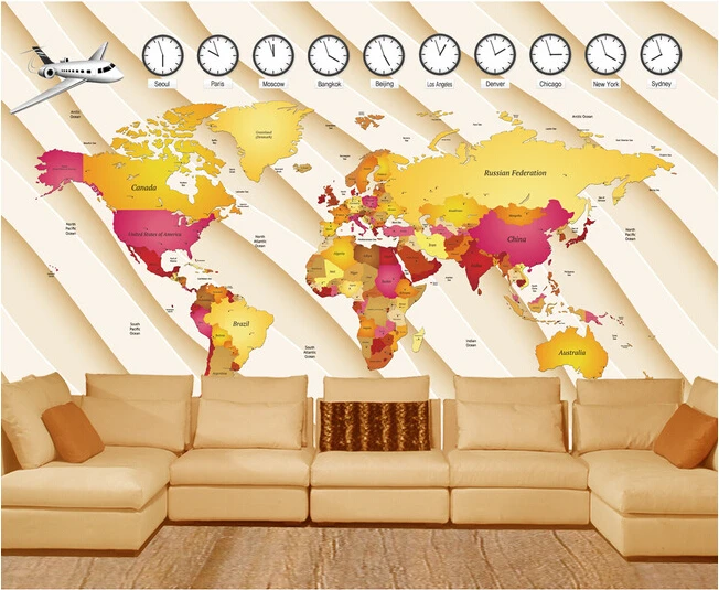 Custom wallpaper children cartoon mural the world map for living room TV wall Papel de parede para quarto vinyl | Обустройство дома