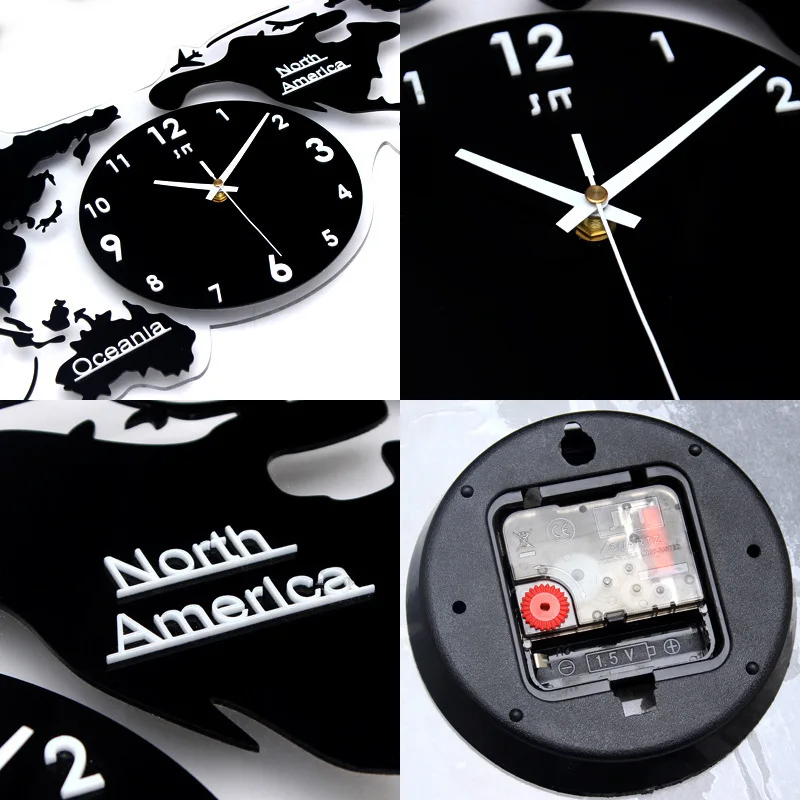 Northern Europe Style Acrylic World Map Shape Clock Needle Quartz Mute Creative Wall Living Room Decoration Adornment Gift | Дом и сад