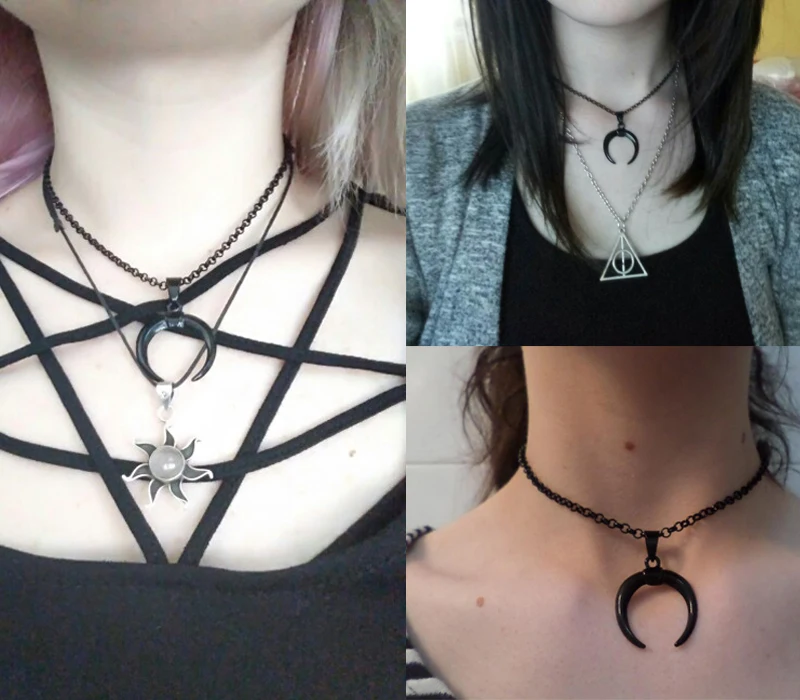 Lalynly винтажное черное Затмение ожерелье Женская Длинная цепочка небесная луна ожерелье с подвеской в виде полумесяца ювелирные изделия аксессуары N52161