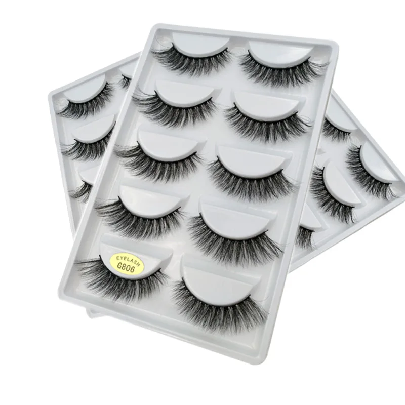 100% Siberian Mink Fur Makeup Wispy Long Cross Thick Reusable Fake Eyelashes 3D luxurious False 5 Pairs/pack | Красота и здоровье