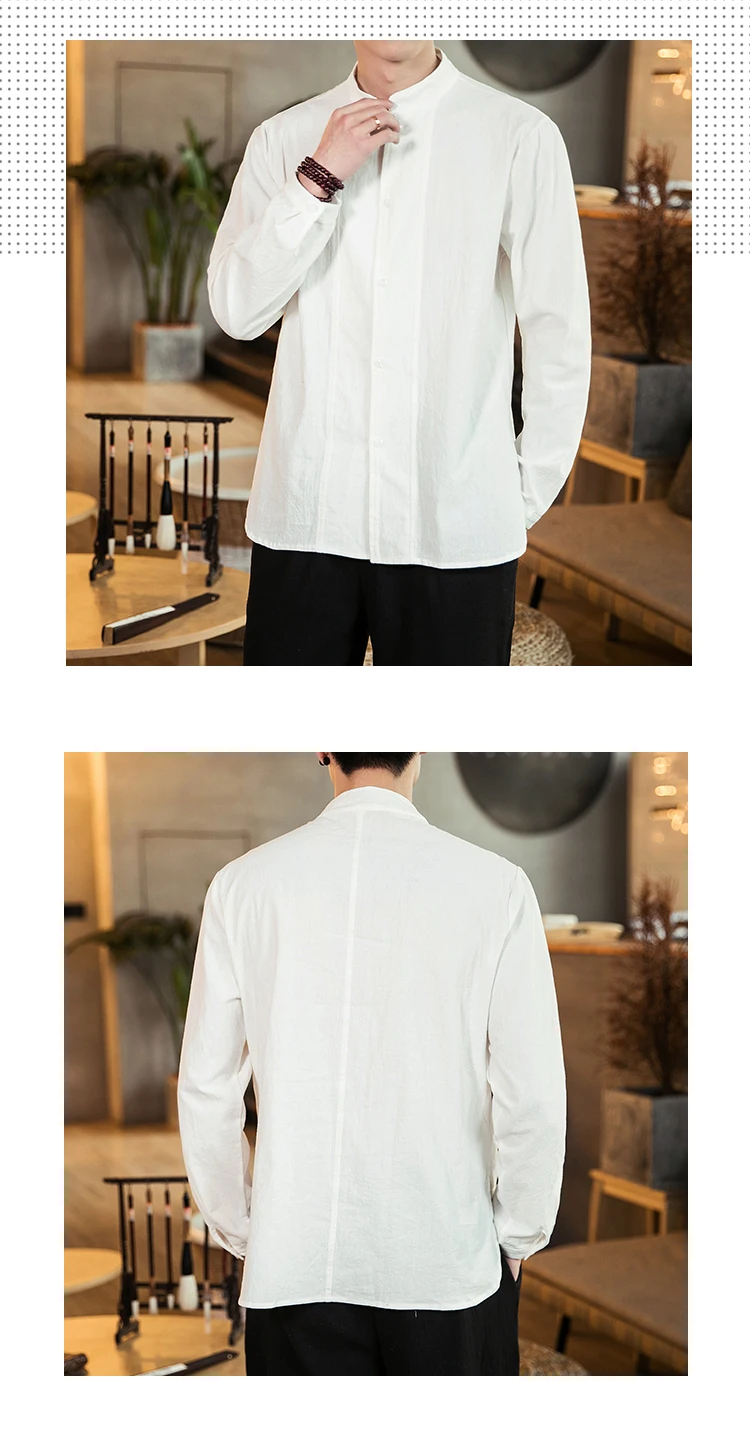 Sinicism Store мужские летние однотонные Винтажные льняные рубашки Мужская свободная Модная рубашка мужская белая рубашка с длинным рукавом рубашки размера плюс
