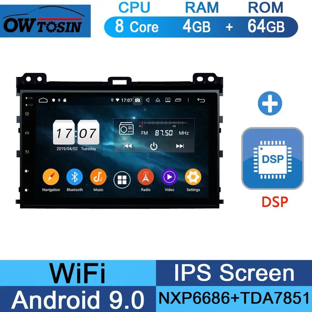 64G DSP " ips Android 9,0 8 ядерный 4 Гб ram+ 64 ГБ rom автомобильный DVD радио gps для Toyota Land Cruiser Prado LC 120 2002-2010 DSP CarPlay Parrot BT - Цвет: 64G DSP