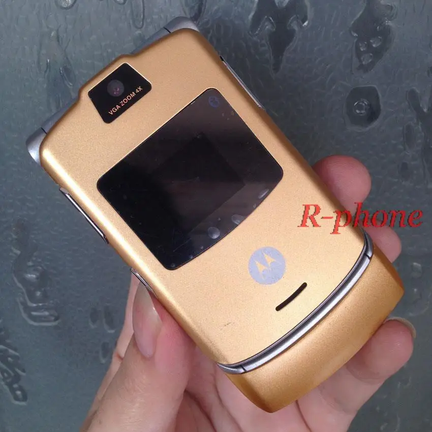 V3 2G GSM разблокированный оригинальный RAZR мобильный телефон Gold & Gift один год
