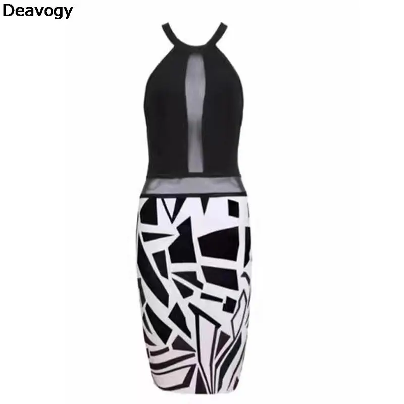 Deavogy 2017 женские летние Черный и белый повод Bodycon пикантные Вечеринка Бандажное
