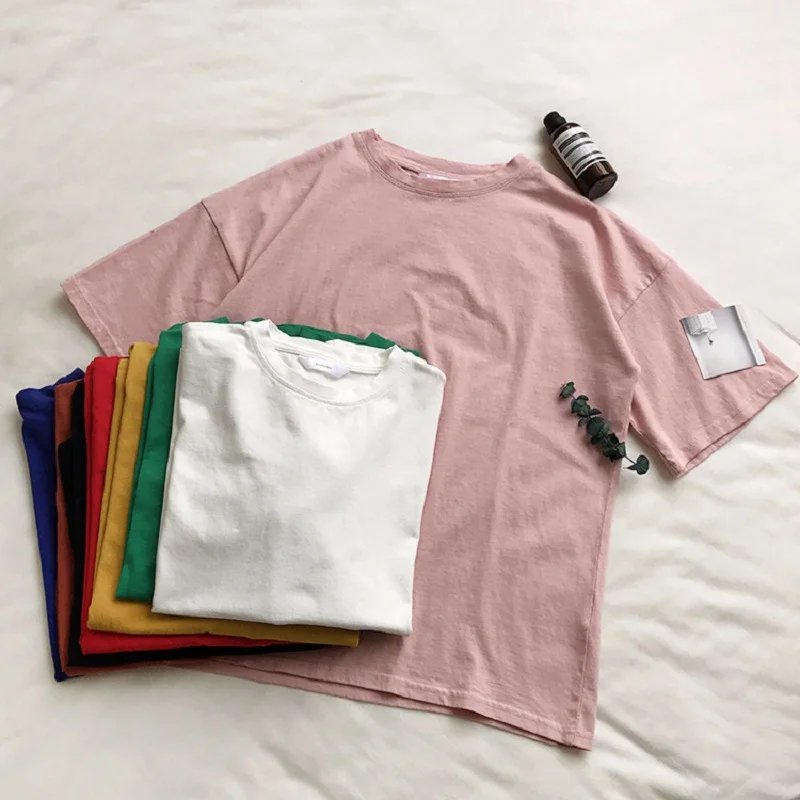 Женская хлопковая футболка с коротким рукавом круглым вырезом|loose t shirt|t shirts