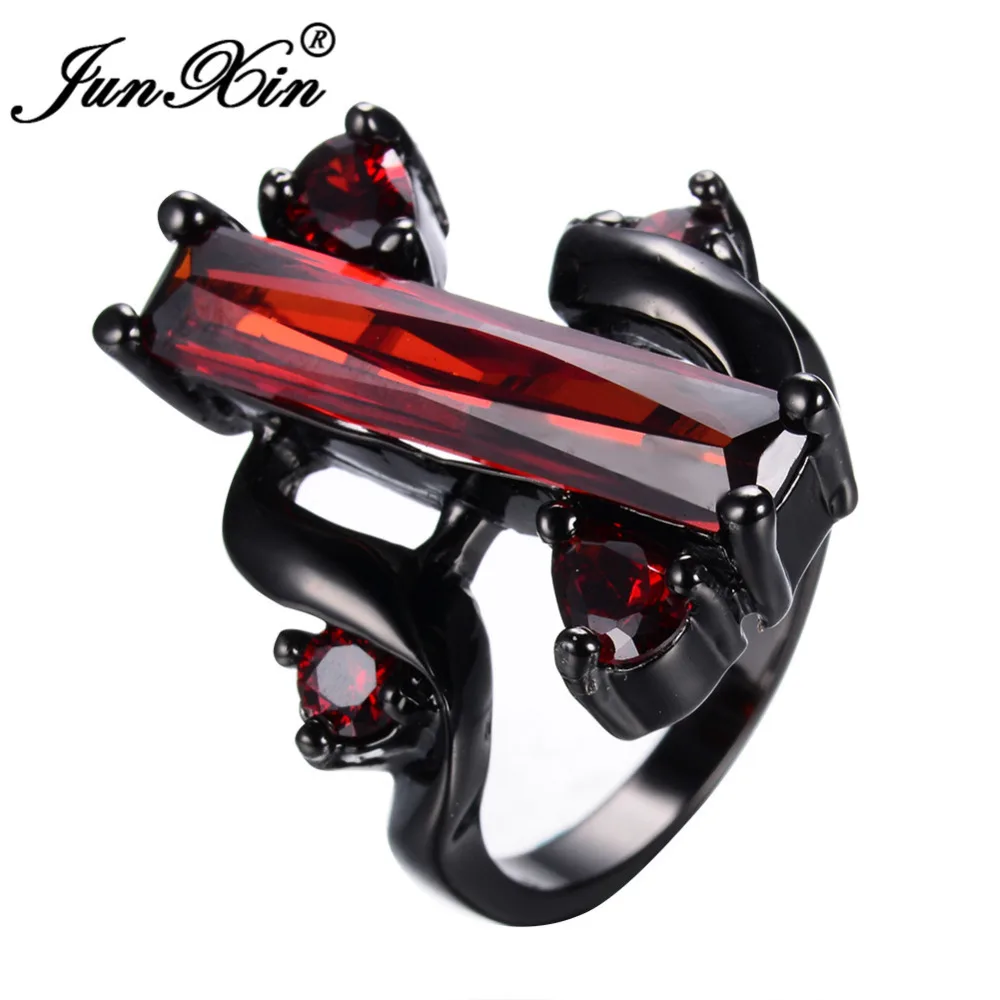 JUNXIN Панк ювелирные изделия S стиль красный циркон камень кольцо черное золото
