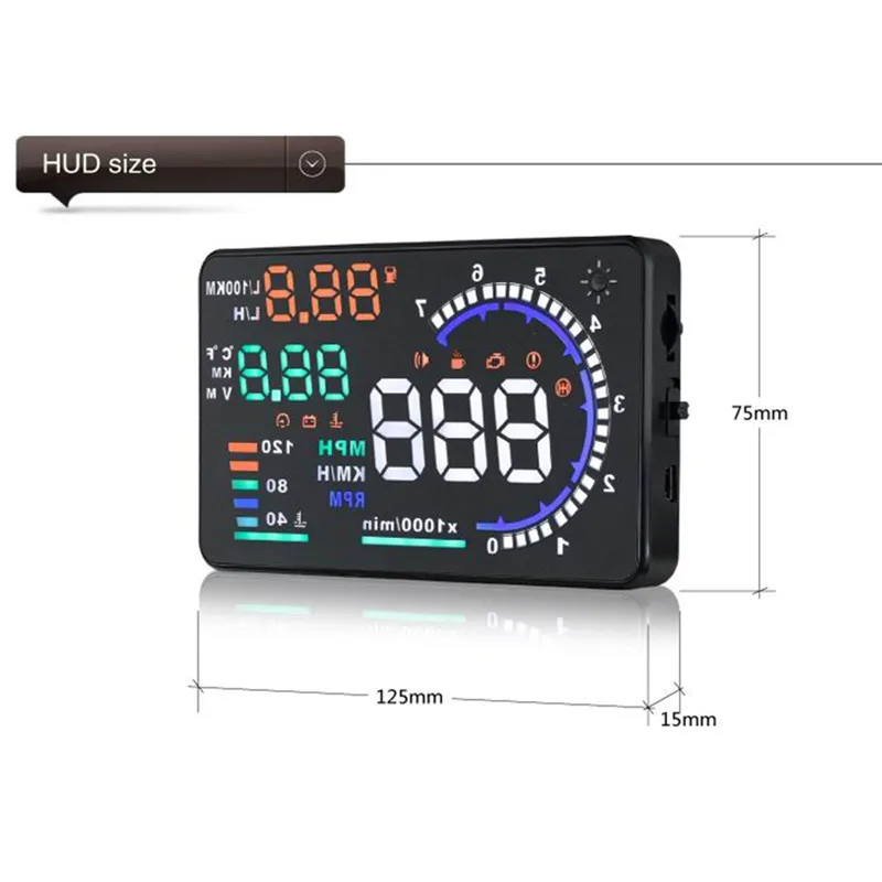WIIYII 5 '➨ HUD Автомобильный дисплей на лобовое стекло OBD II EUOBD светодиодная