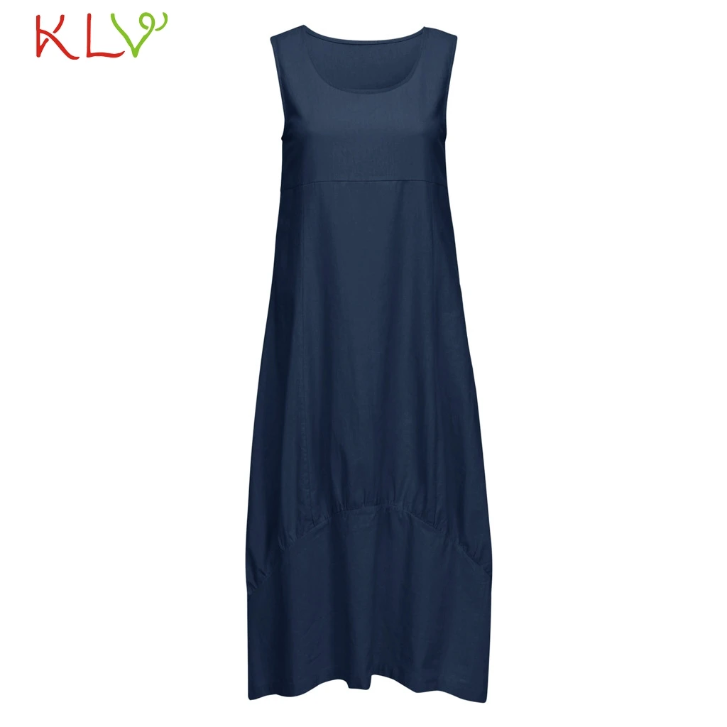 Dress Women Elegant Cotton Linen Casual Loose Pocket Summer Calf Party Night 2019 Plus Size Vestidos Robe Femme 19My | Женская одежда