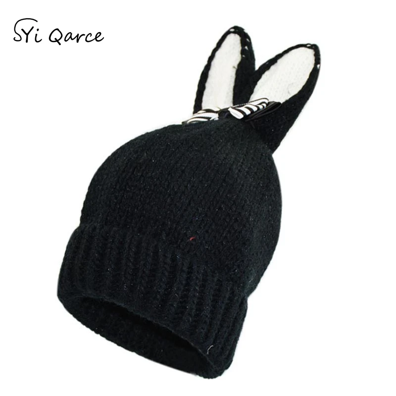 SYi Qarce, детские зимние вязаные шапки Skullies Beanies, шапка с милыми заячьими ушками для мальчиков и девочек 3-6 лет, милая шапка, NM476-82