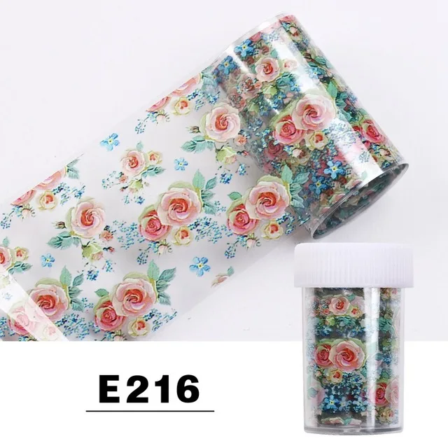 E216 1 шт 100*4 см цветочный дизайн ногтей Фольга переводные наклейки на ногти голографические розы маргаритки наклейки - Цвет: E216