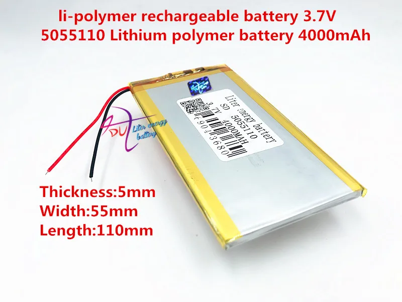 3,7 V литий-полимерный аккумулятор 4000 mah большой емкости PDA tablet PC MID 5055110