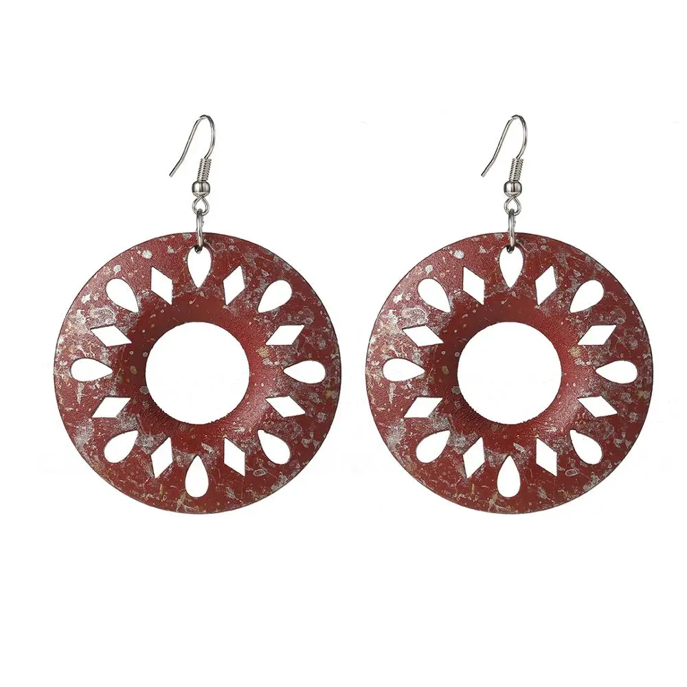 YULUCH 2019 Fashion Jewelry Women Vintage Imitation Rust Blue Hollow Wooden Pendant Earrings Round Big Dangle For Party | Украшения и