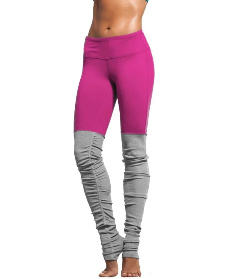 hot pink SMARTCOOL Богиня Плиссе Брюки Контраст Цвет Стремя Леггинсы Спортивные Брюки Качество Хлопка Йоги Штаны Танцевальные Брюки Фитнес лосины спортивные штаны женские легинсы - Цвет: hot pink