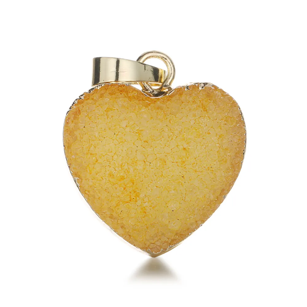 Yellow Новое поступление, натуральный кристалл, подвеска Druzy, золотой цвет, любовь, сердце, капля, подвеска, твердый натуральный камень, Подвески для изготовления ювелирных изделий - Окраска металла: Yellow