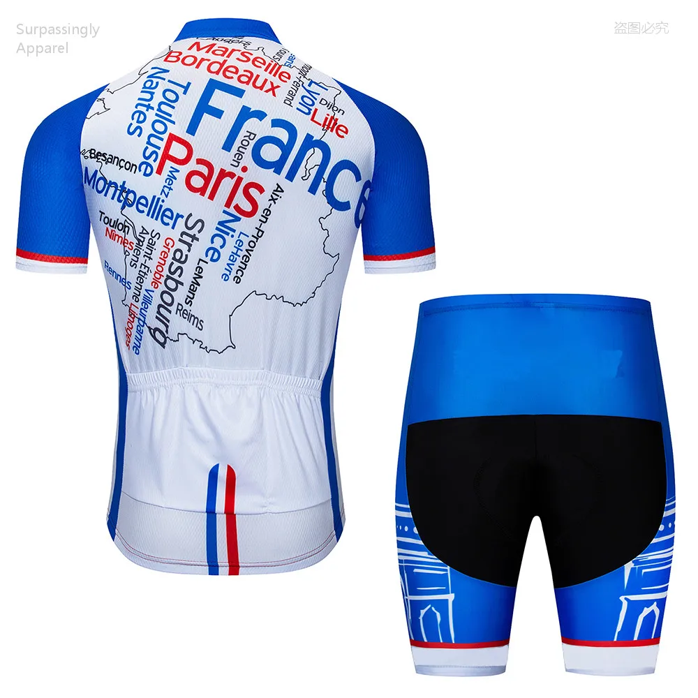 2019 Pro Tour Team de France мужские велосипедные Джерси комплекты 12D с коротким рукавом