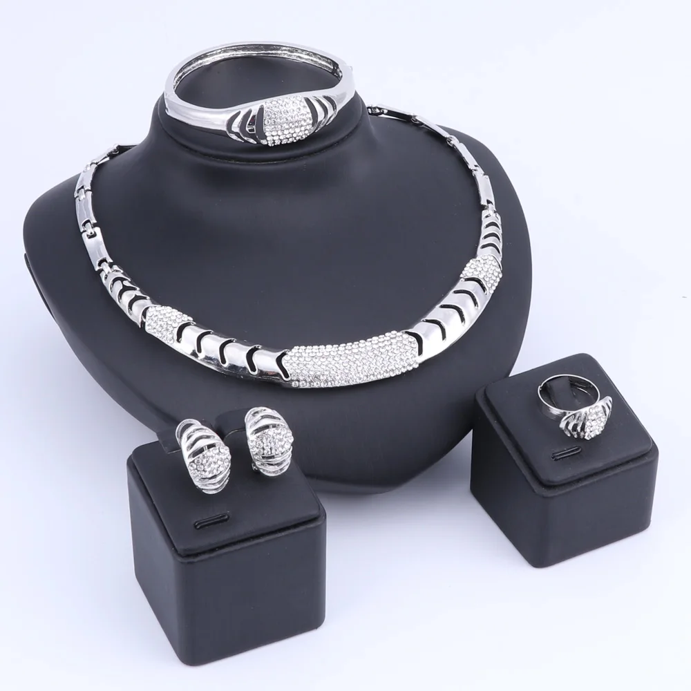 Women Dubai Gold Color Crystal Jewelry Sets Costume Design Brand Nigerian Wedding Necklace Ring Fashion African Beads | Украшения и