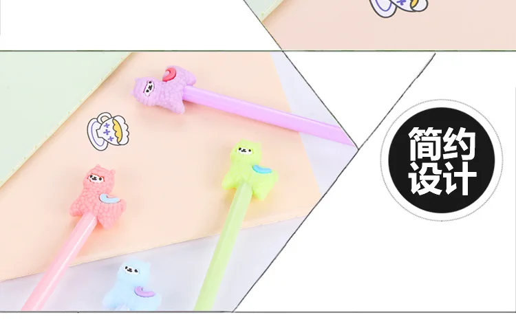 24 PCS Cartoon Creative Plush Alpaca Neutral Pen Cute Young Black Water-based Pen Student Stationery Kawaii School Supplies