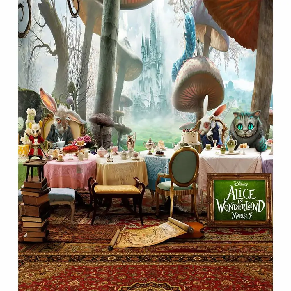 Алиса Wonderland кошка грибы Кролик Фото фон виниловая ткань Высокое качество
