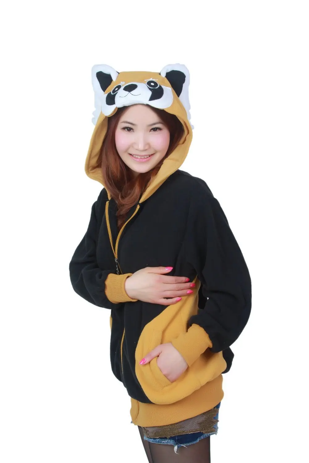 Милый косплей аниме костюм енота уши лицо хвост молния толстовка с капюшоном