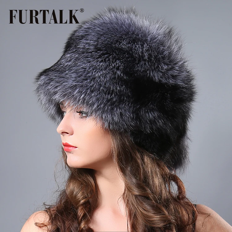 Женская меховая шапка FURTALK мягкая теплая шапка-ведро из натурального меха енота