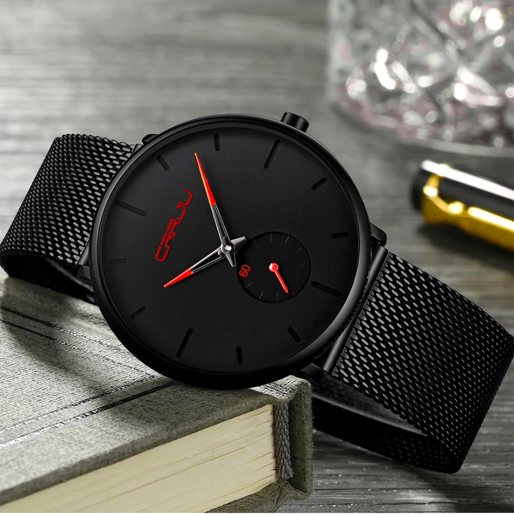 

Watches Men Fashion Watch Luxury Stainless Steel Band Watch Mens Waterproof Watch Man Clock CRRJU Business Slim Wristwatch