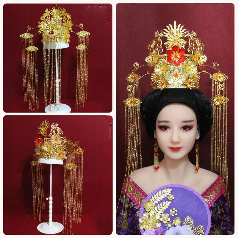 

Ancient Ming Dynasty Empress Princess Hair Tiara Long Tassel Phoenix Tiara for Bride Wedding or TV Play Drama Photography