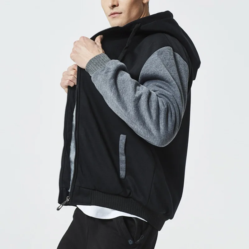 Мужская Флисовая парка FAISIENS утепленная черная/серая с капюшоном и вставками